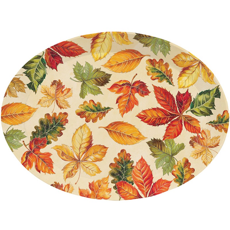 Bulk Pack of 2 Thanksgiving Oval Plastic Tray