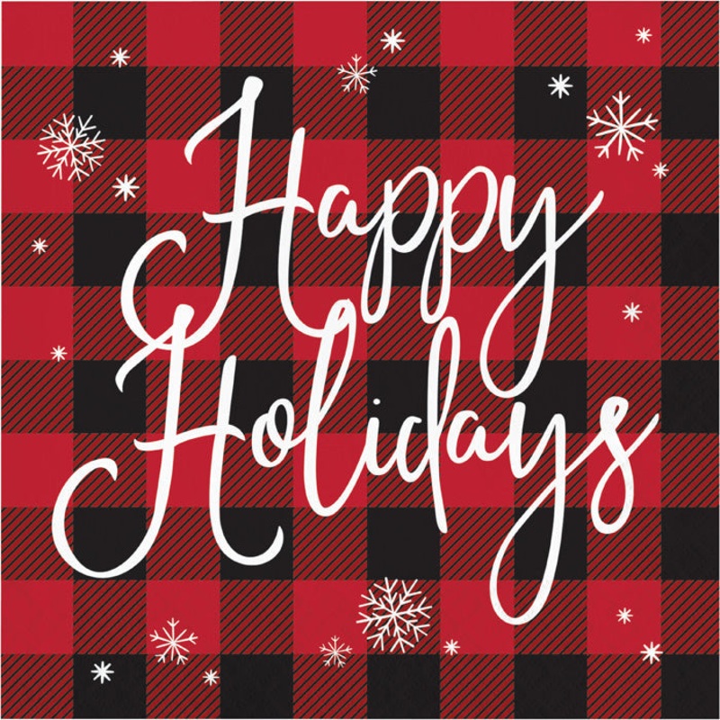 Bulk Pack of 32 Buffalo Plaid Happy Holidays Luncheon Party Napkins