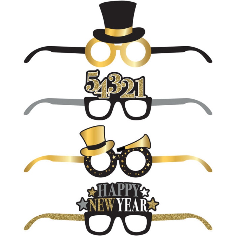 Bulk Pack of 8 New Year Deluxe Paper Eyeglasses