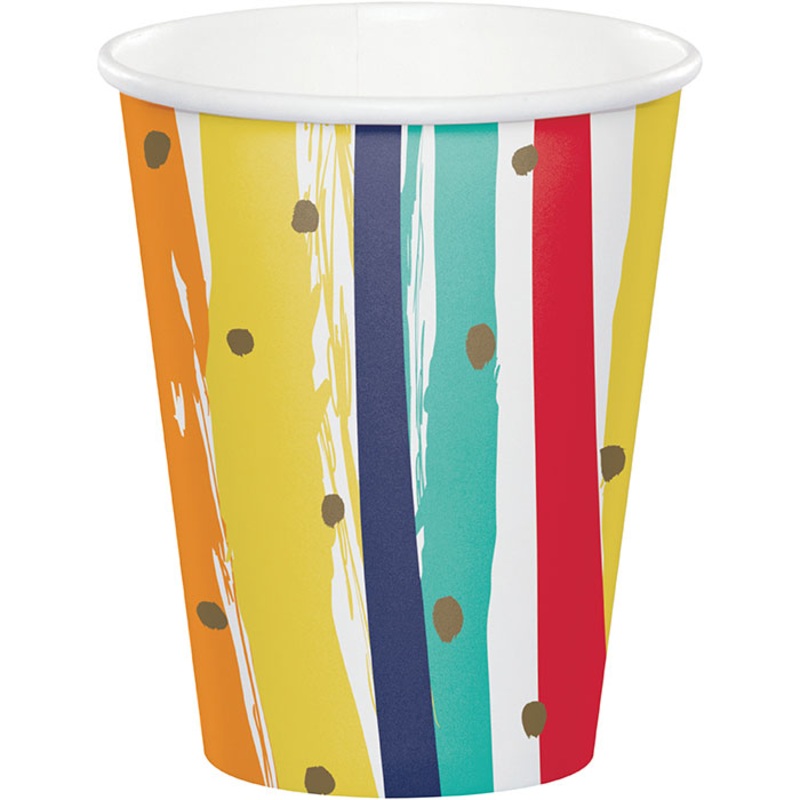 Bulk Pack of 16 Birthday Stripes Hot/Cold Cups 9Oz