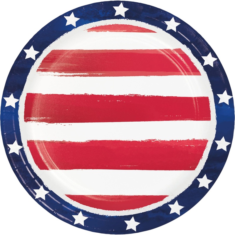 Bulk Pack of 24 Painterly Patriotic 7" Paper Dessert Plates