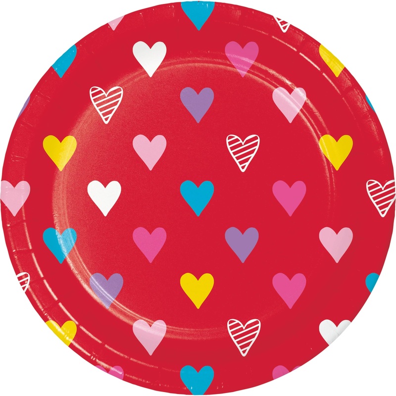 Bulk Pack of 24 Valentine's Symbols 7" Paper Dessert Plates
