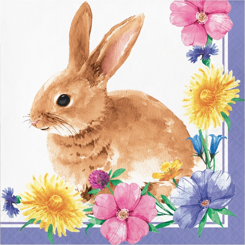 Bulk Pack of 32 Bunny & Blooms 2Ply Luncheon Napkins