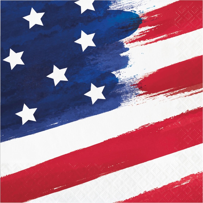 Bulk Pack of 32 Painterly Patriotic 2Ply Luncheon Napkins