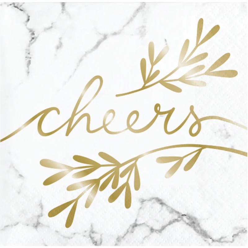 Bulk Pack of 48 Gold Leaf Cheers Foil Cocktail 3ply Beverage Napkins