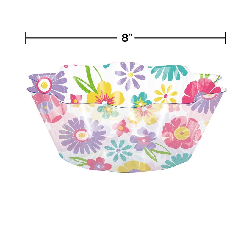Bulk Pack of 2 Spring Florals 8" Fluted Plastic Bowls