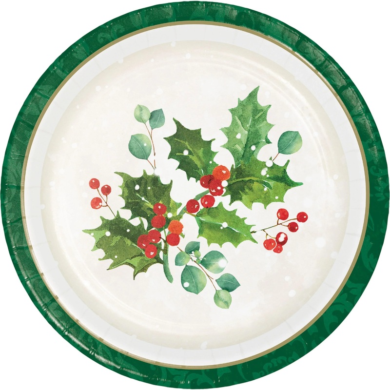 Bulk Pack of 24 Holiday Holly 7" Dessert Plates