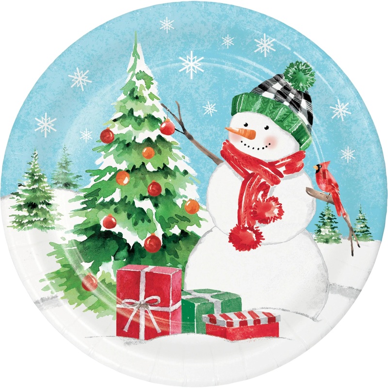 Bulk Pack of 24 Snowflakes & Snowmen 7" Dessert Plates