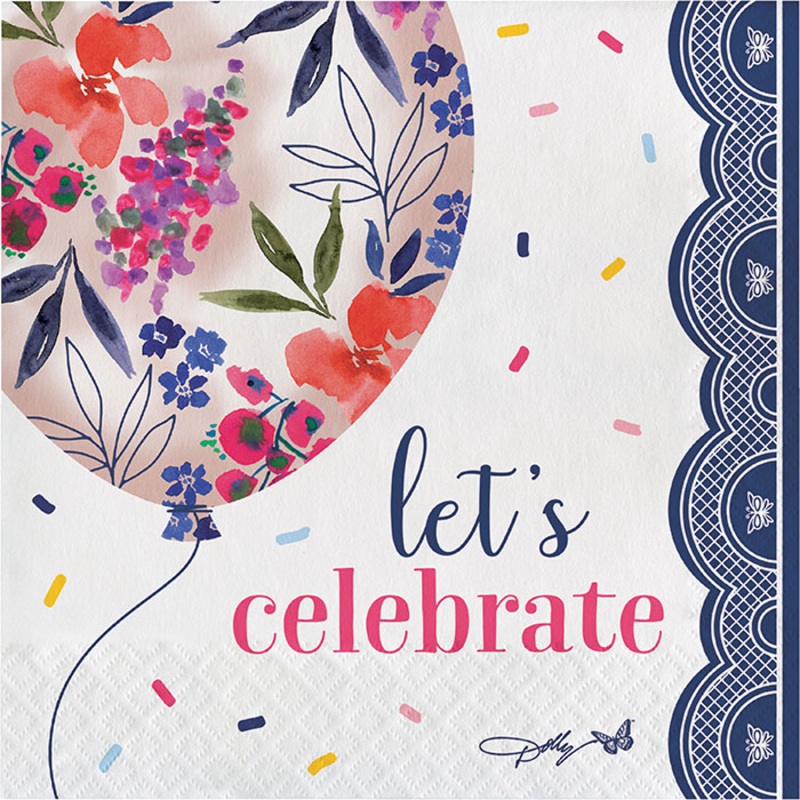 Bulk Pack of 32 Dolly Parton Celebrate Floral Balloons Paper 2 Ply Luncheon Napkins