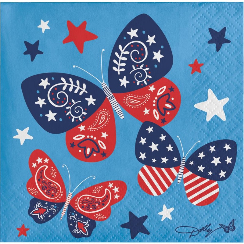 Bulk Pack of 32 Patriotic Butterflies Beverage Napkins