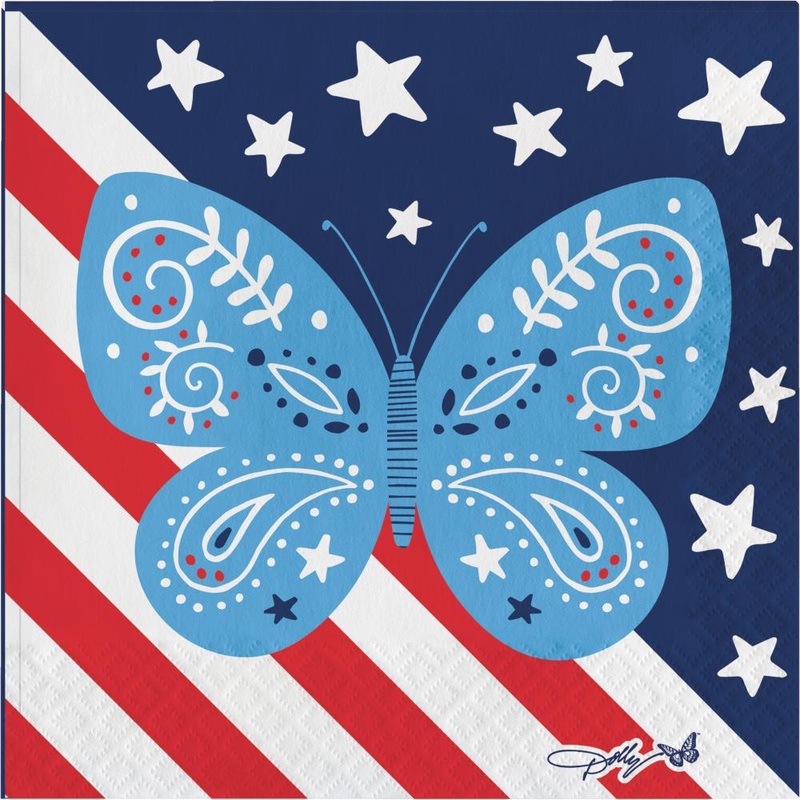 Bulk Pack of 32 Patriotic Butterflies Luncheon Napkins