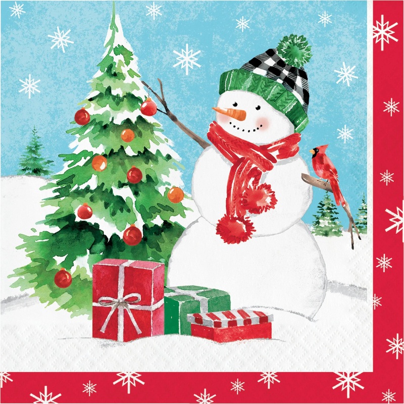 Bulk Pack of 32 Snowflakes & Snowmen 2Ply Luncheon Napkins