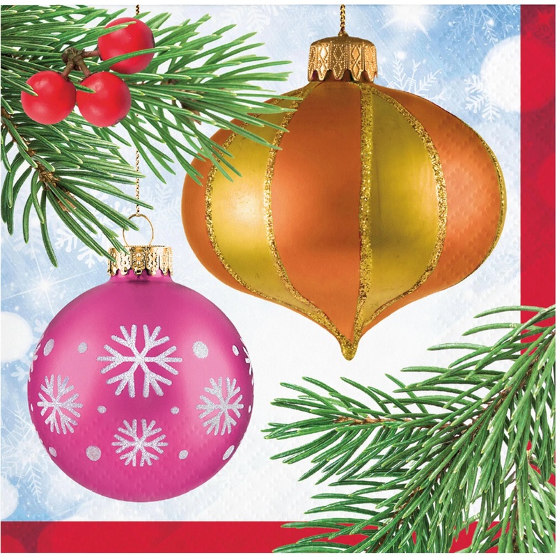 Bulk Pack of 48 Bright Ornaments Beverage 2Ply Napkins