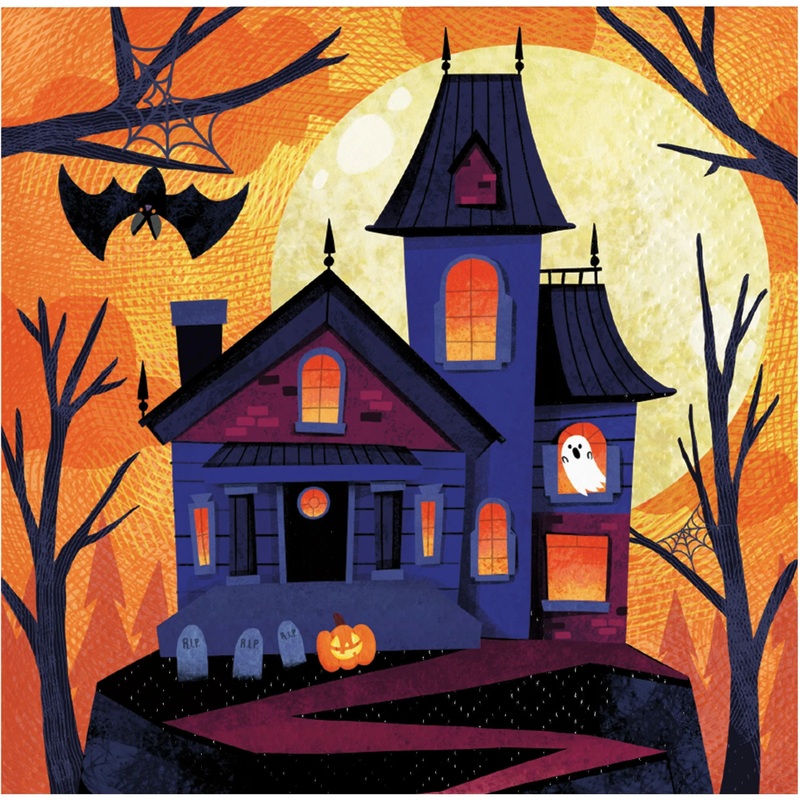 Bulk Pack of 48 Haunted House Beverage 2Ply Napkins
