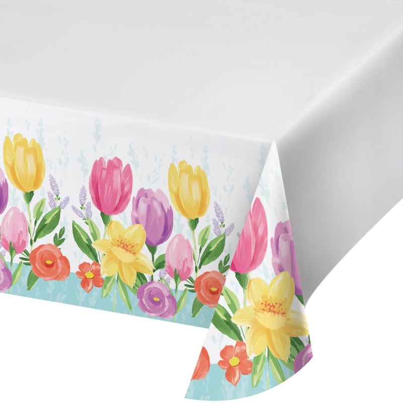 Bulk Pack of 2 Tulip Blooms Paper Tablecovers, 54"x102"