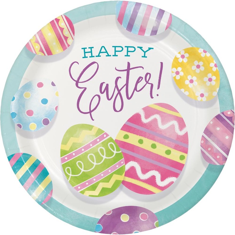 Bulk Pack of 24 Eggsciting Easter 6.75" Paper Dessert Plates