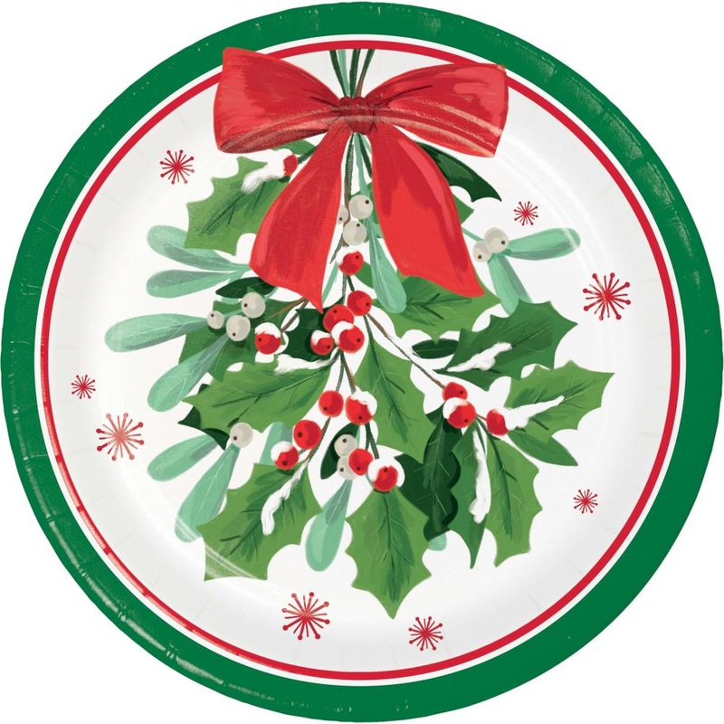 Bulk Pack of 24 Holly Jolly Christmas Luncheon Plates