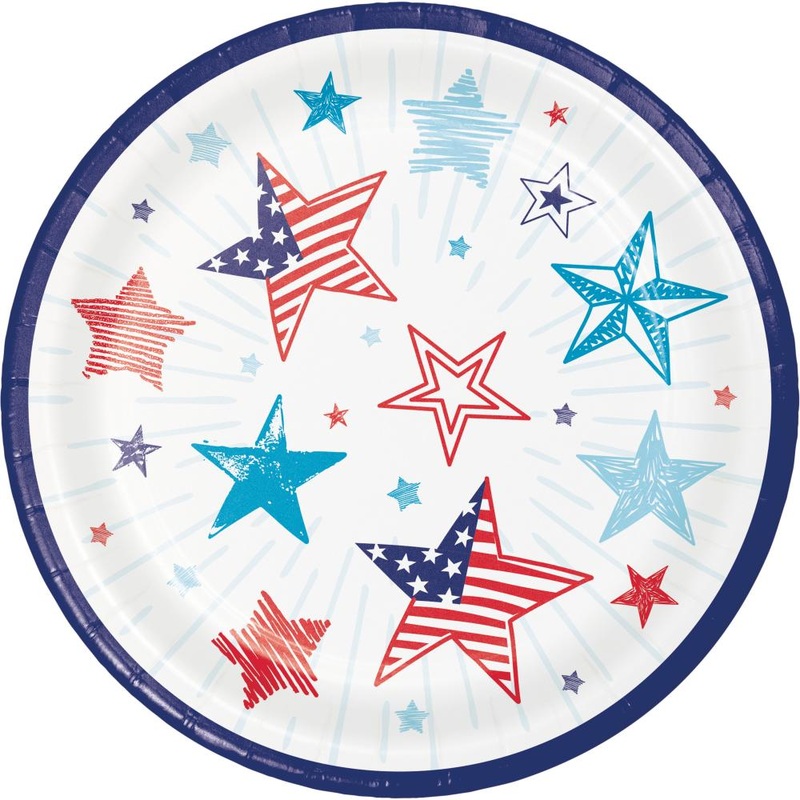 Bulk Pack of 24 Patriotic Party Paper 7" Dessert Plates