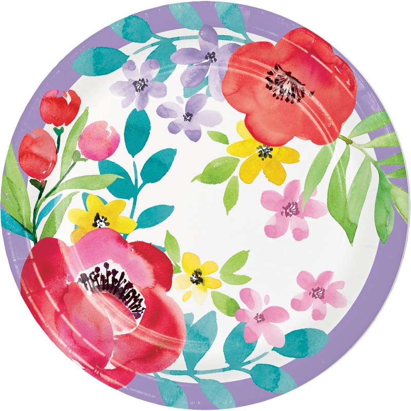 Bulk Pack of 24 Spring Poppies Paper 7" Dessert Plates
