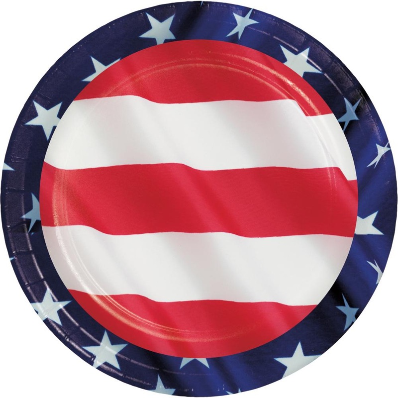 Bulk Pack of 24 Stars & Stripes 6.75" Paper Dessert Plates