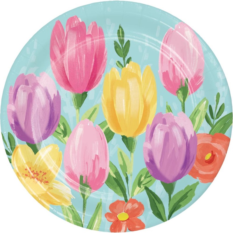 Bulk Pack of 24 Tulip Blooms Paper 7" Dessert Plates