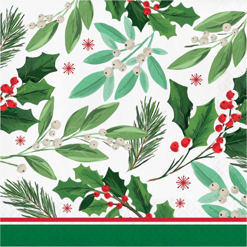 Bulk Pack of 32 Holly Jolly Christmas Luncheon Napkins