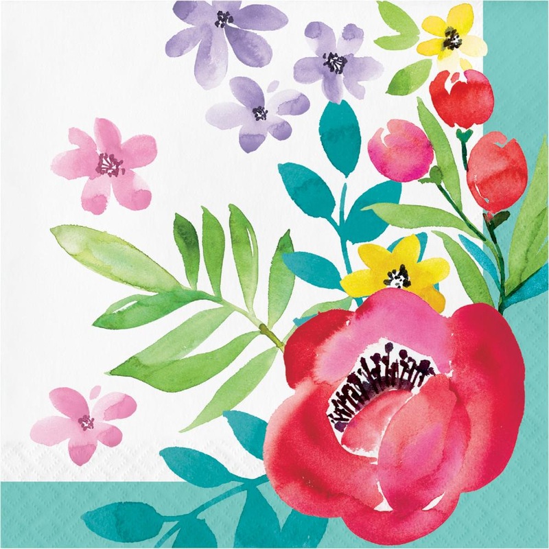 Bulk Pack of 32 Spring Poppies 2 Ply Luncheon Napkins