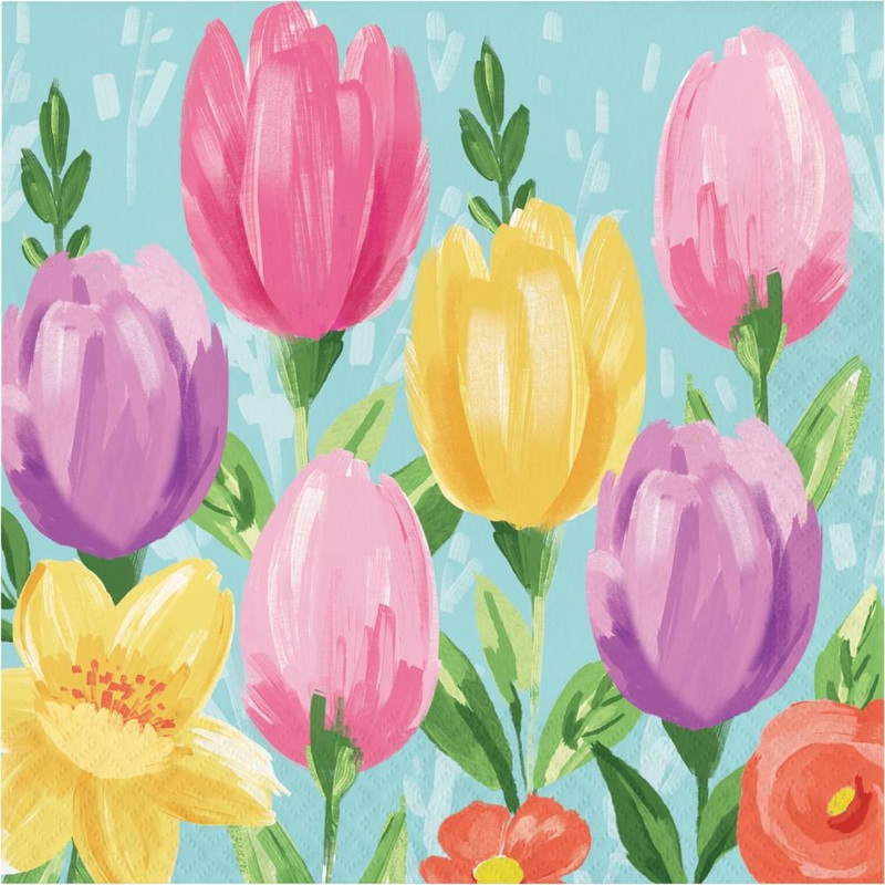 Bulk Pack of 32 Tulip Blooms 2 Ply Luncheon Napkins