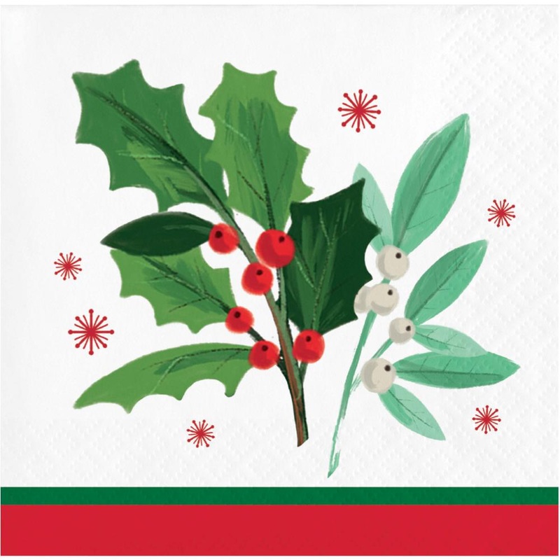 Bulk Pack of 48 Holly Jolly Christmas Beverage Napkins