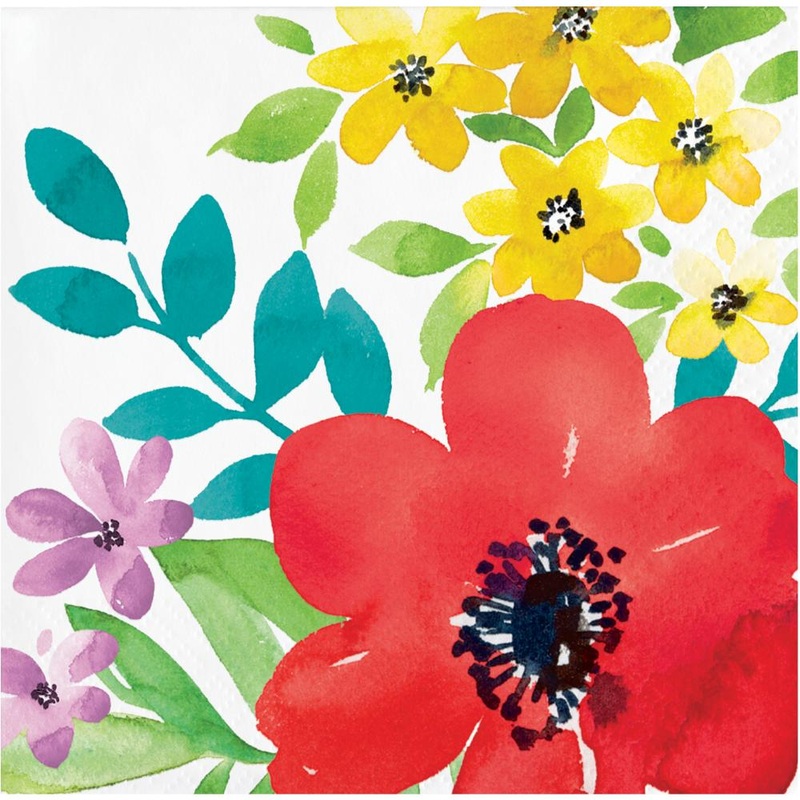 Bulk Pack of 48 Spring Poppies 2 Ply Beverage Napkins