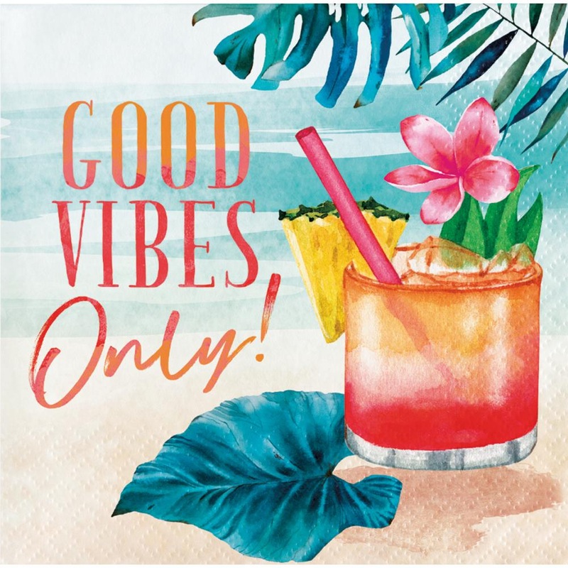 Bulk Pack of 48 Summer Breeze Good Vibes Beverage Napkins