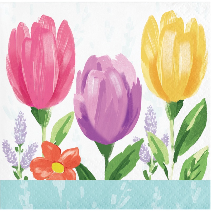 Bulk Pack of 48 Tulip Blooms 2 Ply Beverage Napkins