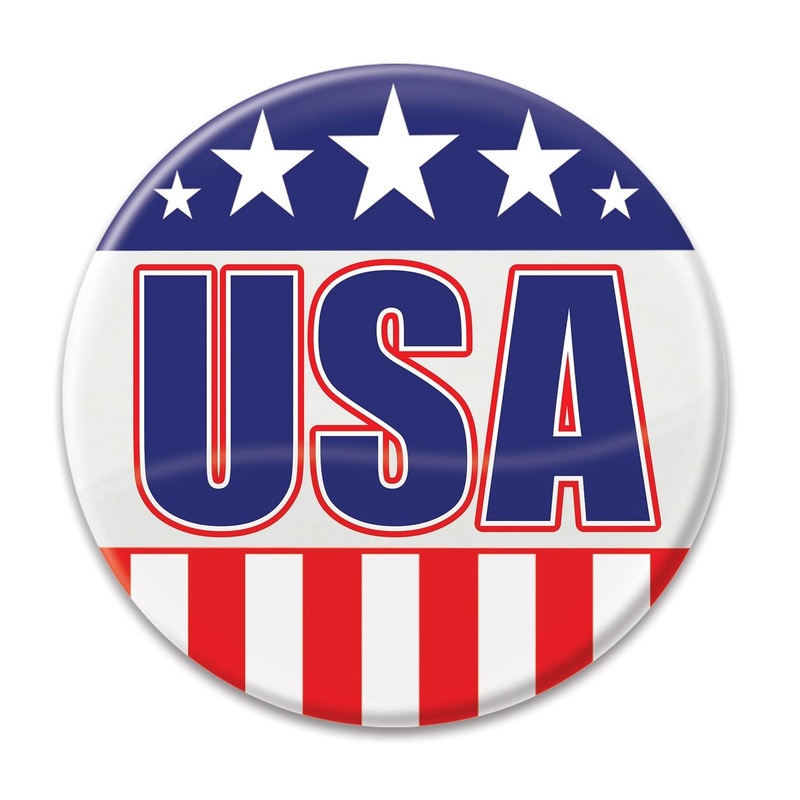 6 Pack Beistle USA Button- Red, White and Blue