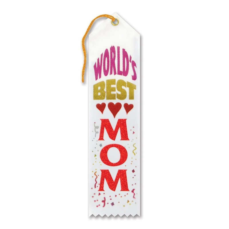 6 Pack Beistle World's Best Mom Mother's Day Award Ribbon - white