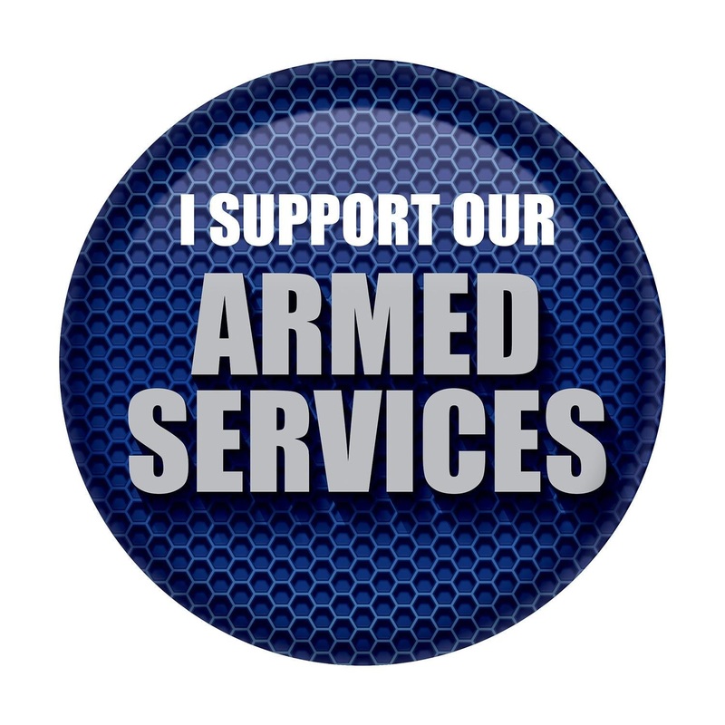 6 Pack Beistle I Support Our Armed Services Button - Blue