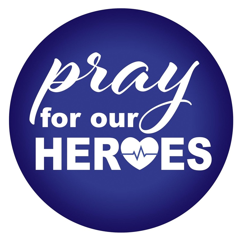 6 Pack Beistle Pray For Our Heroes Button- Blue