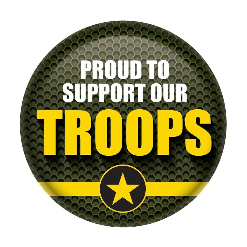 6 Pack Beistle Proud To Support Our Troops Button- Army- Green