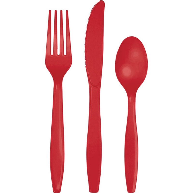 288 pc Bulk Classic Red Assorted Plastic Cutlery