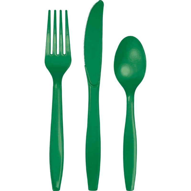 288 pc Bulk Emerald Green Assorted Plastic Cutlery