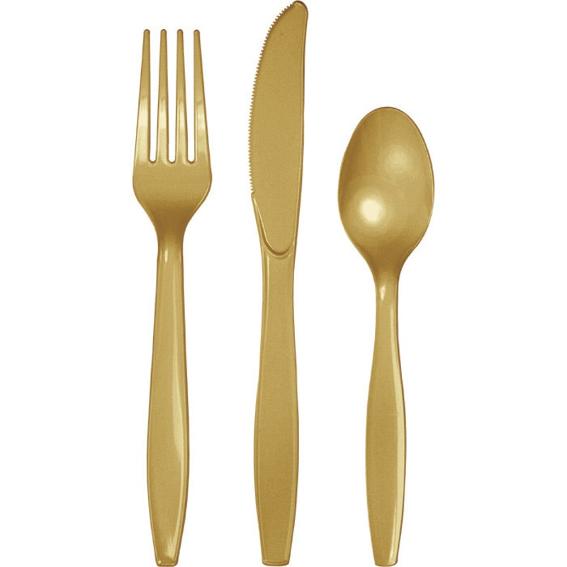 288 pc Bulk Glittering Gold Assorted Plastic Cutlery