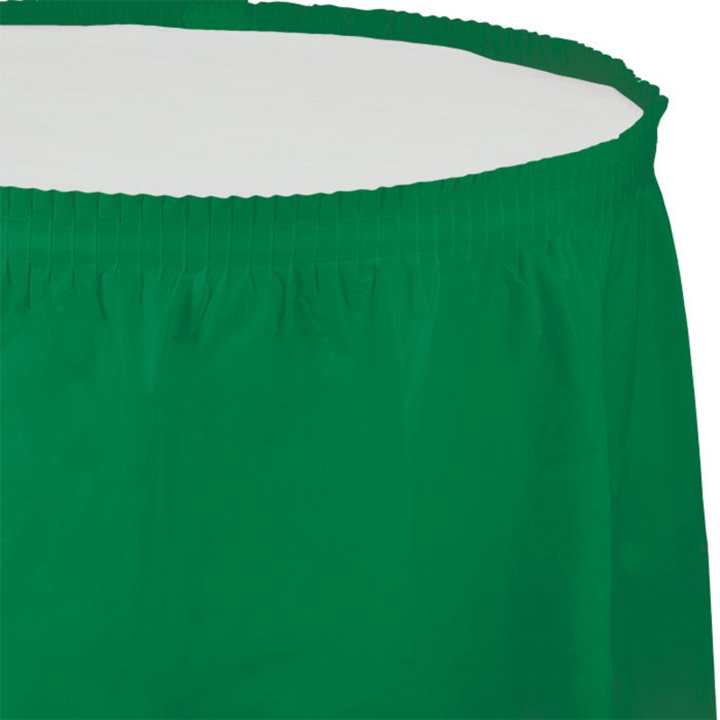 6 pc Bulk Emerald Green Plastic Tableskirt 29 inch x 14 ft