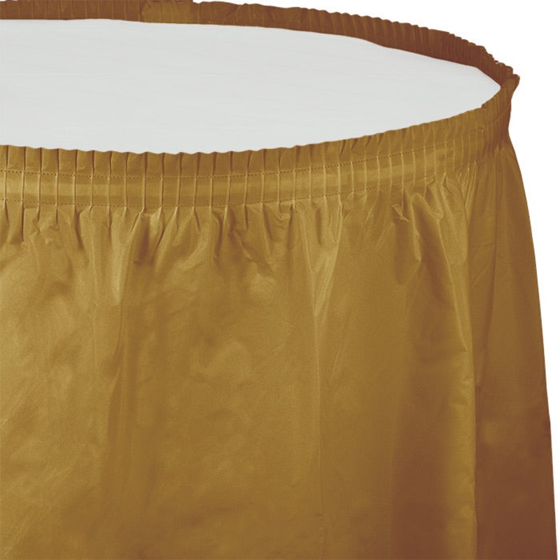 6 pc Bulk Glittering Gold Plastic Tableskirt 29 inch x 14 ft