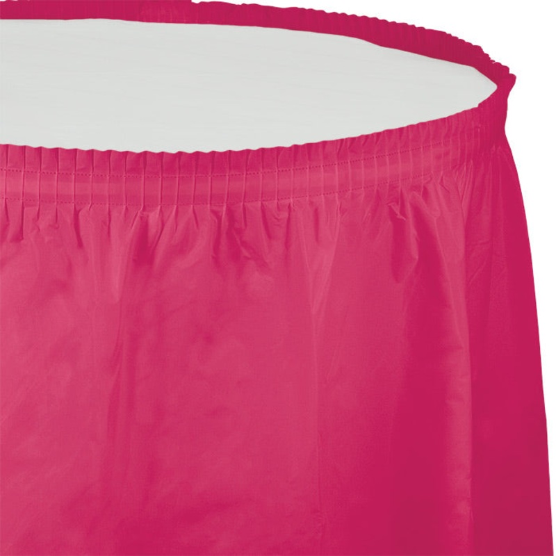 6 pc Bulk Hot Magenta Plastic Tableskirt 29 inch x 14 ft