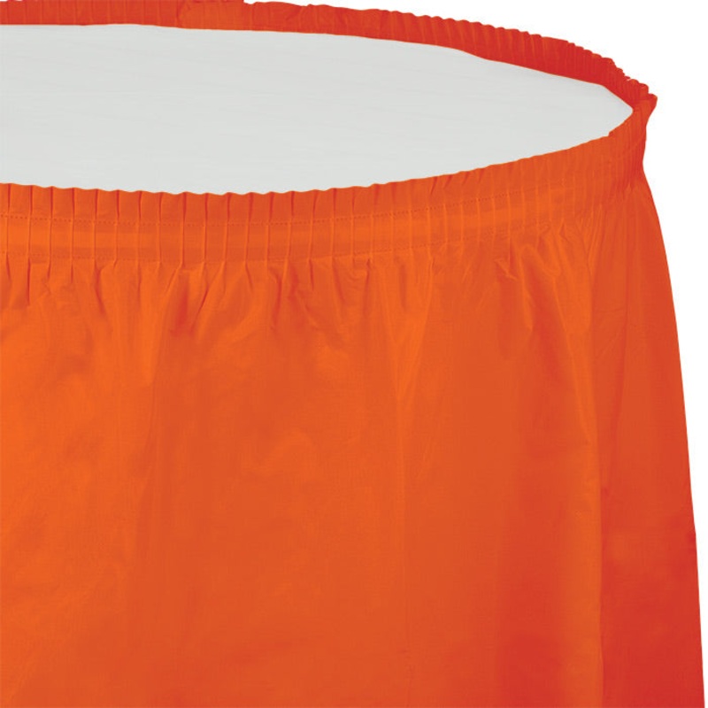 6 pc Bulk Sunkissed Orange Plastic Tableskirt 29 inch x 14 ft