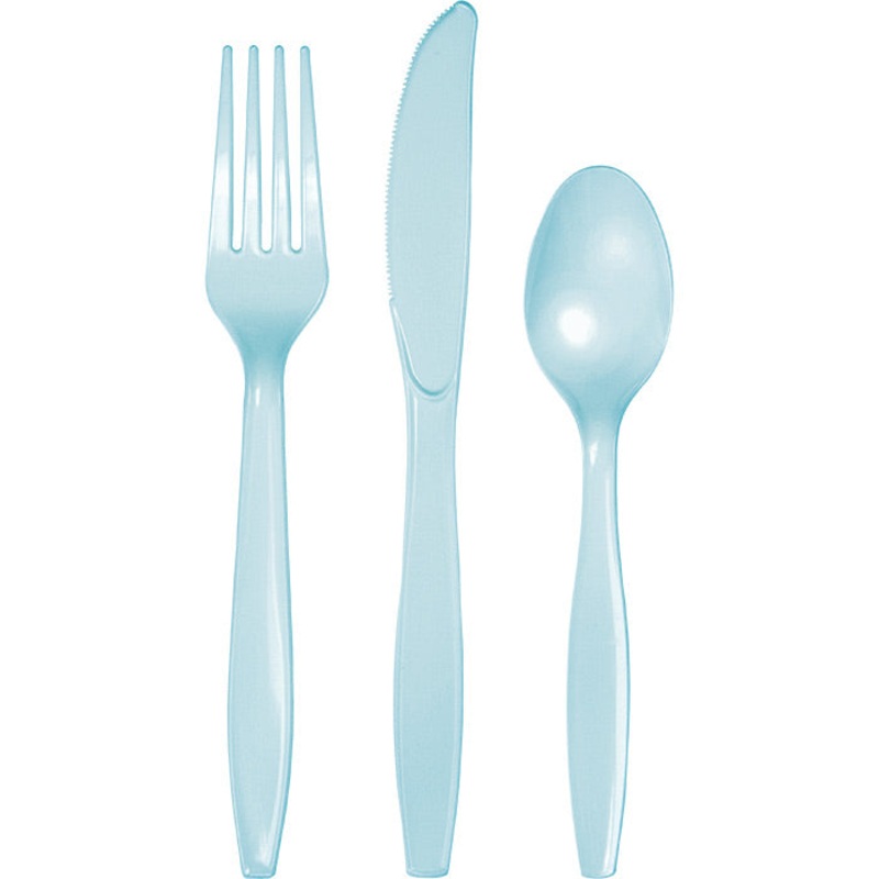 288 pc Bulk Pastel Blue Assorted Plastic Cutlery