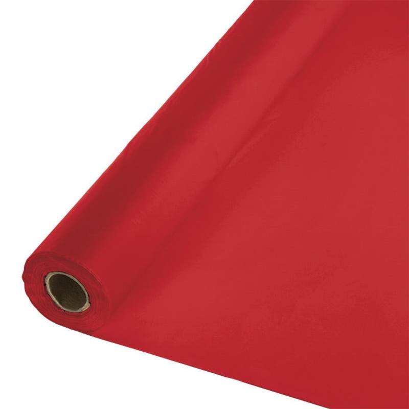 Classic Red Plastic Banquet Table Roll 100ft x 40 inch