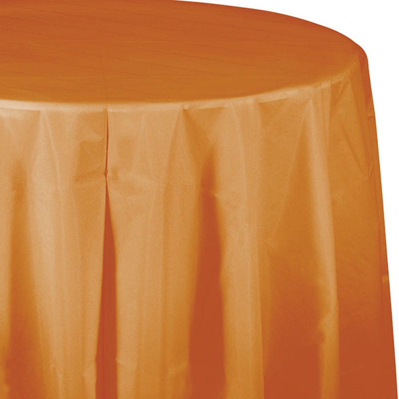 12 pc Bulk Pumpkin Spice Orange Round Plastic 82 inch Table Covers