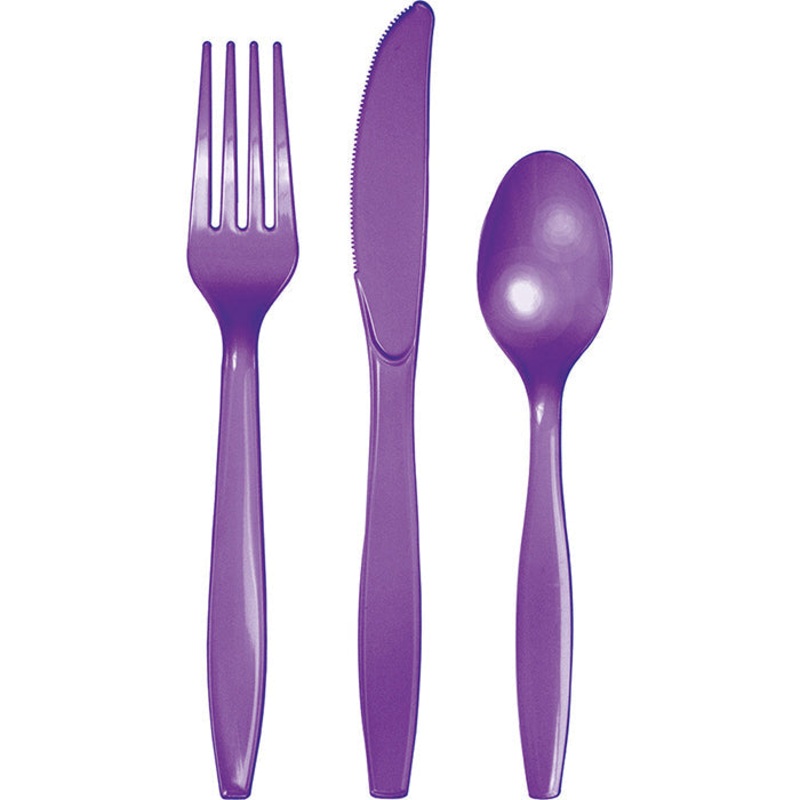 288 pc Bulk Amethyst Purple Assorted Plastic Cutlery