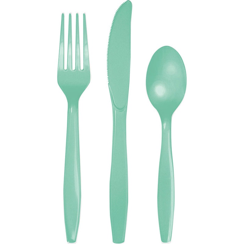 288 pc Bulk Fresh Mint Green Assorted Plastic Cutlery