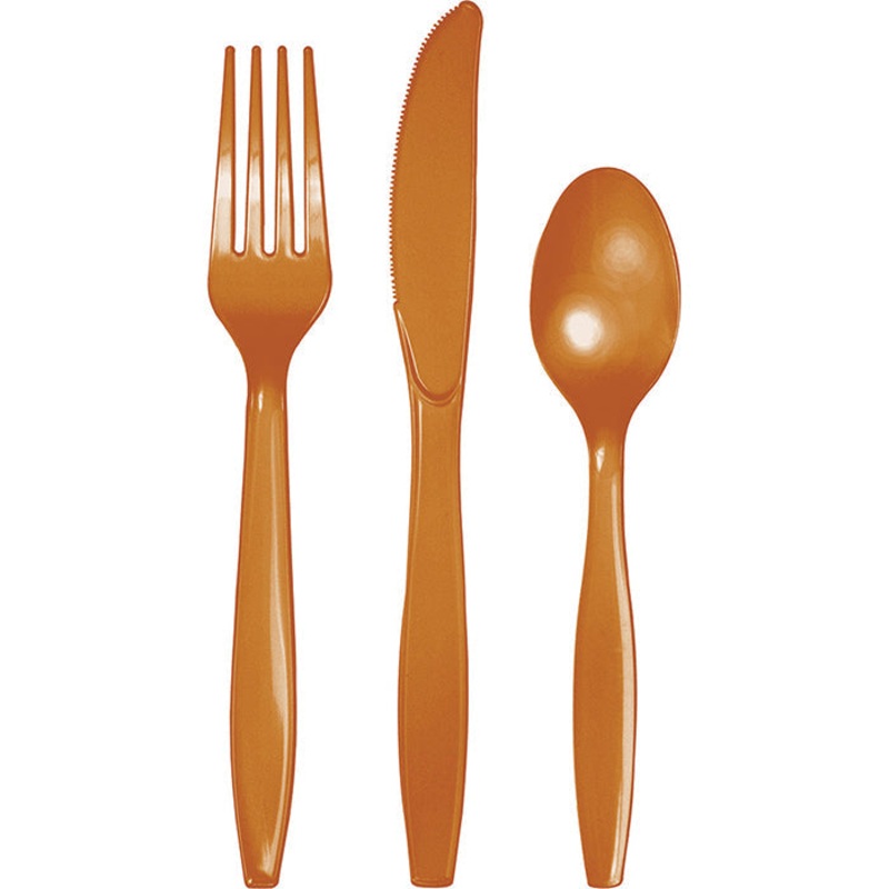288 pc Bulk Pumpkin Spice Orange Assorted Plastic Cutlery